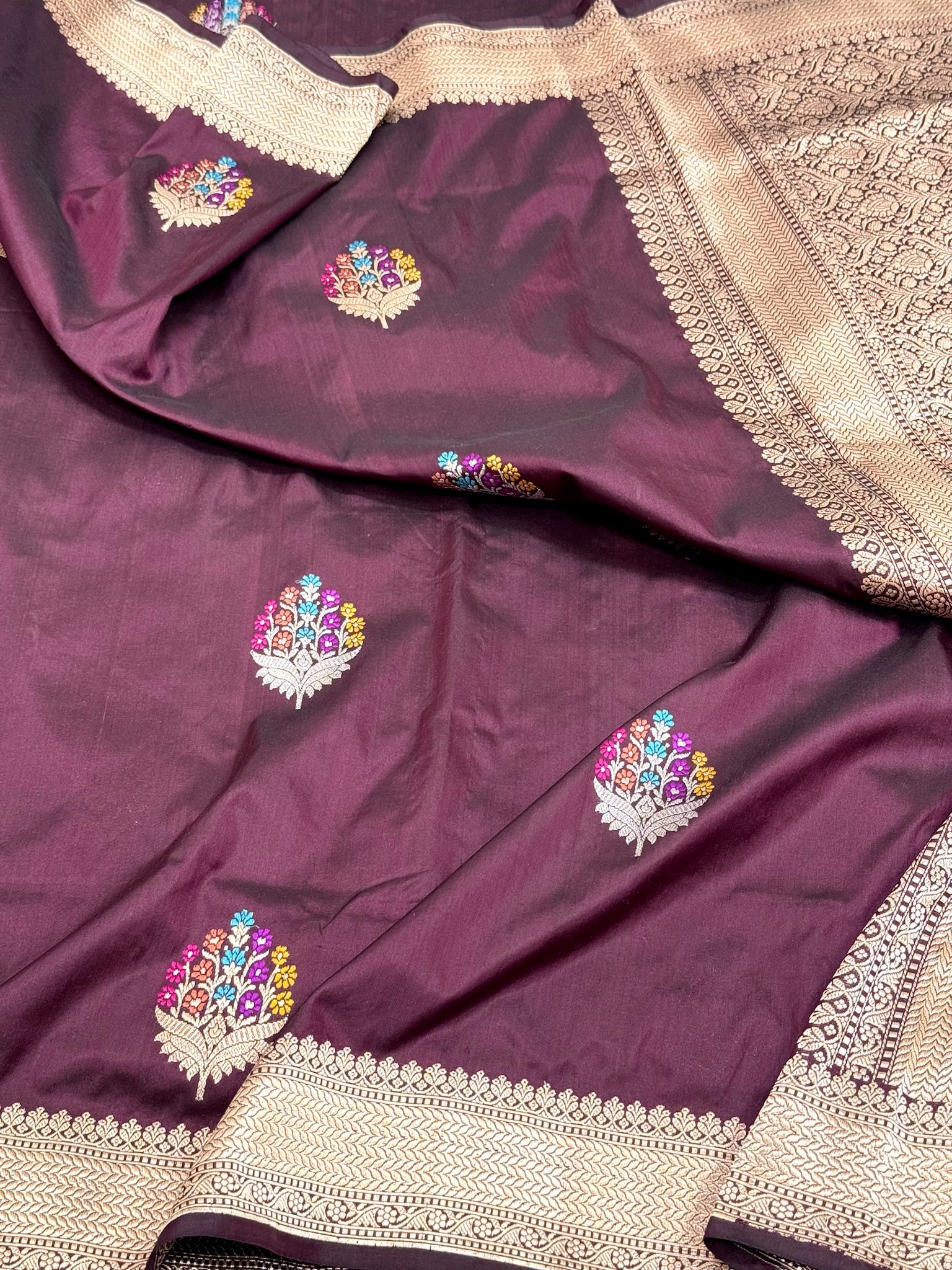 Wine Pure Katan Silk Handwoven Banarasi Saree