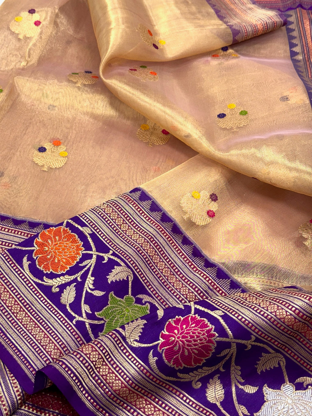 Gold Pure Kora Tissue Handwoven Banarasi Saree