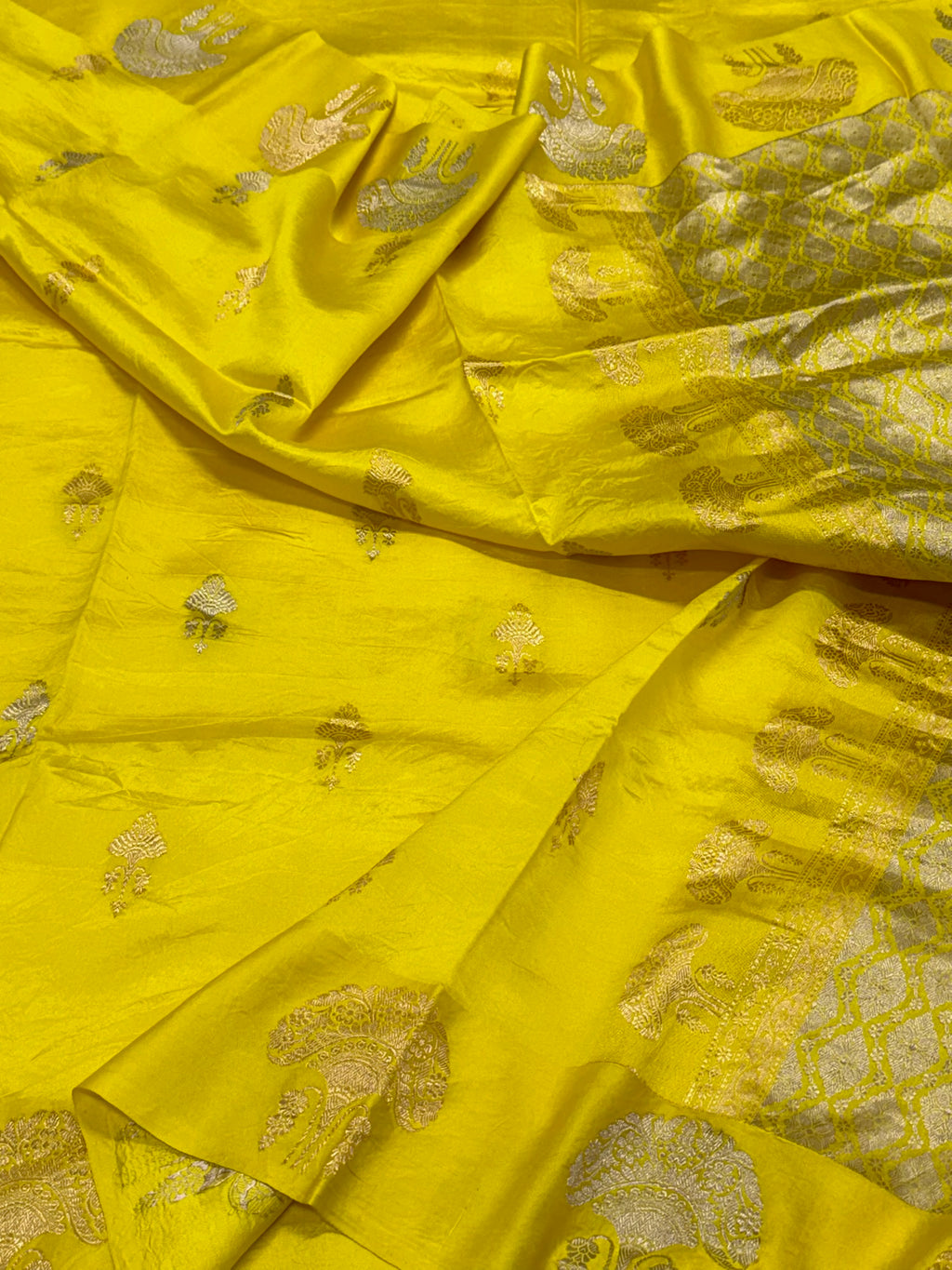 Yellow Pure Raw Mango Silk Handwoven Sare