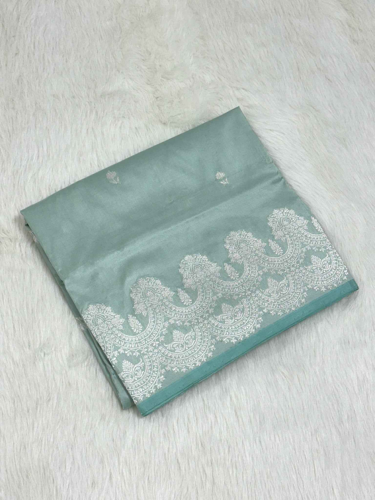 Ivory Mashru Satin Silk Handwoven Saree