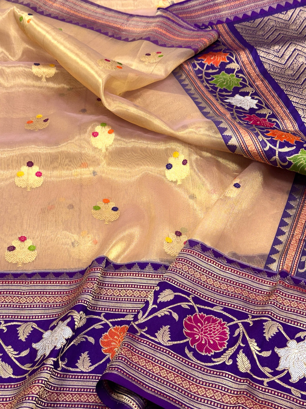 Gold Pure Kora Tissue Handwoven Banarasi Saree