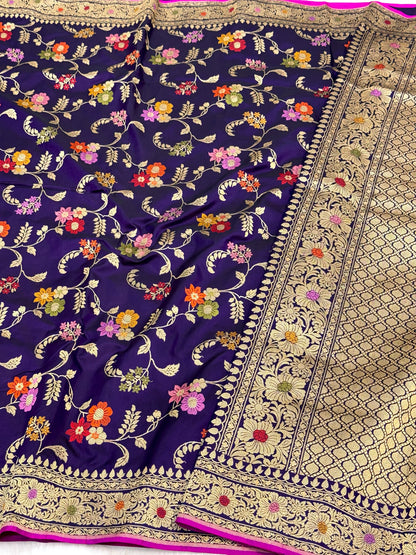 Purple Pure Katan Silk Handwoven Banarasi Saree | Kadhuwa Weave |