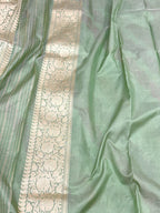 Pista Green Pure Mulberry Silk Handwoven Rangkaat Banarasi Saree