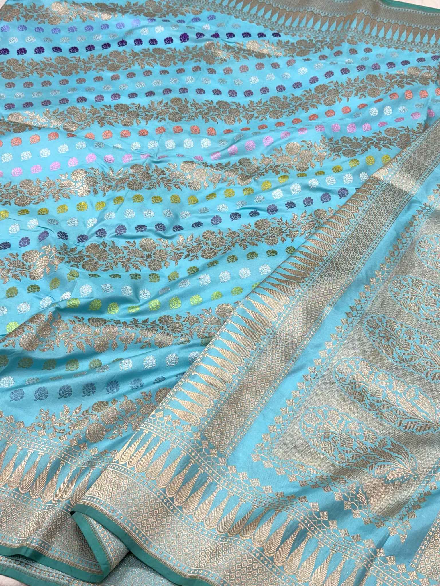 Emerald Green Pure Kora Silk Banarasi Handwoven Saree