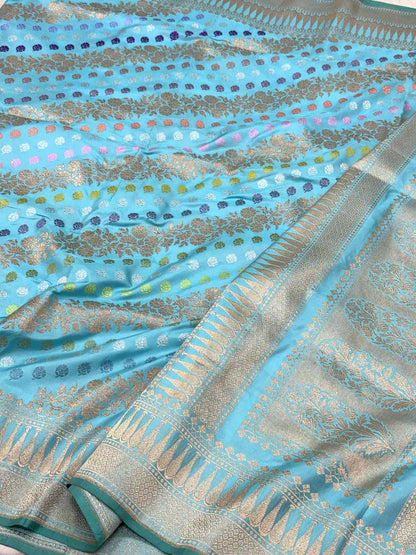 Emerald Green Pure Kora Silk Banarasi Handwoven Saree