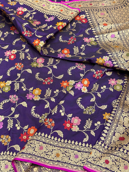 Purple Pure Katan Silk Handwoven Banarasi Saree | Kadhuwa Weave |