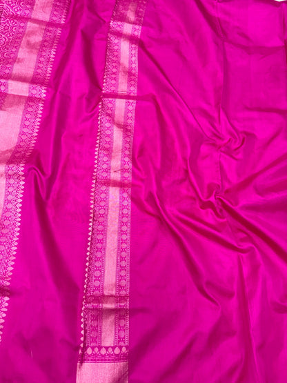 Hot Pink Pure Katan Silk Ektara Weave Handwoven Banarasi Saree |Tanchoi|
