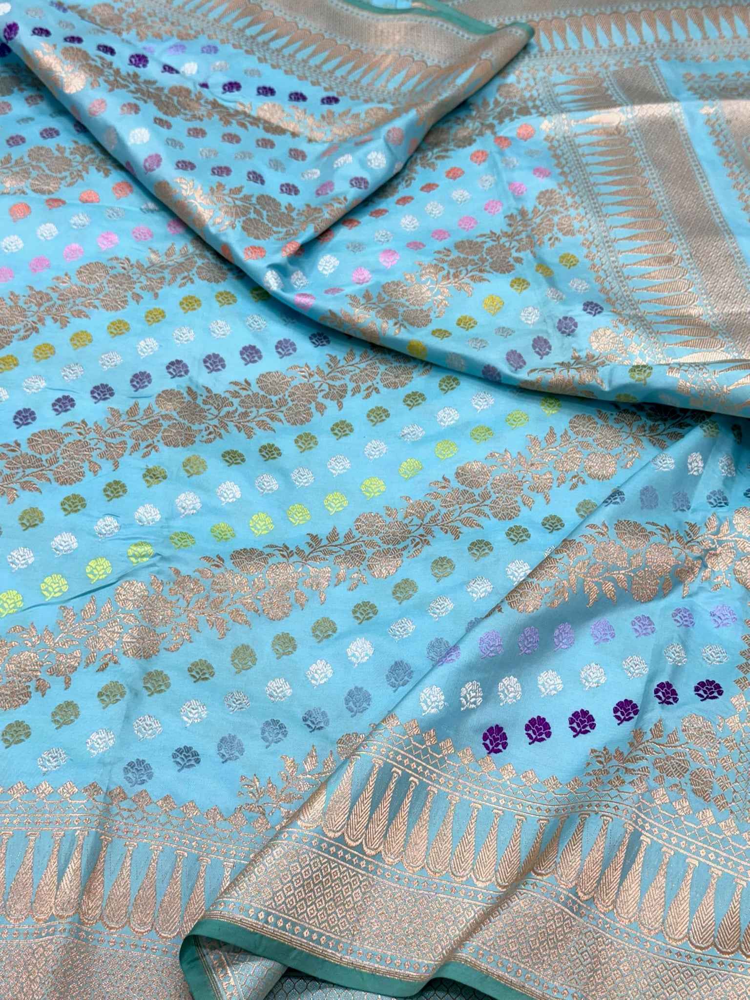 Emerald Green Pure Kora Silk Banarasi Handwoven Saree