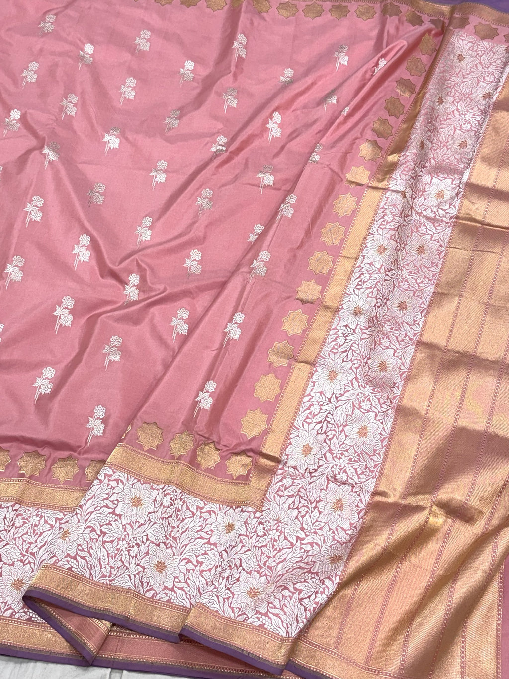Candy Pink Pure Katan Silk Handwoven Banarasi Saree | Contemporary Design | Skirt Pallu