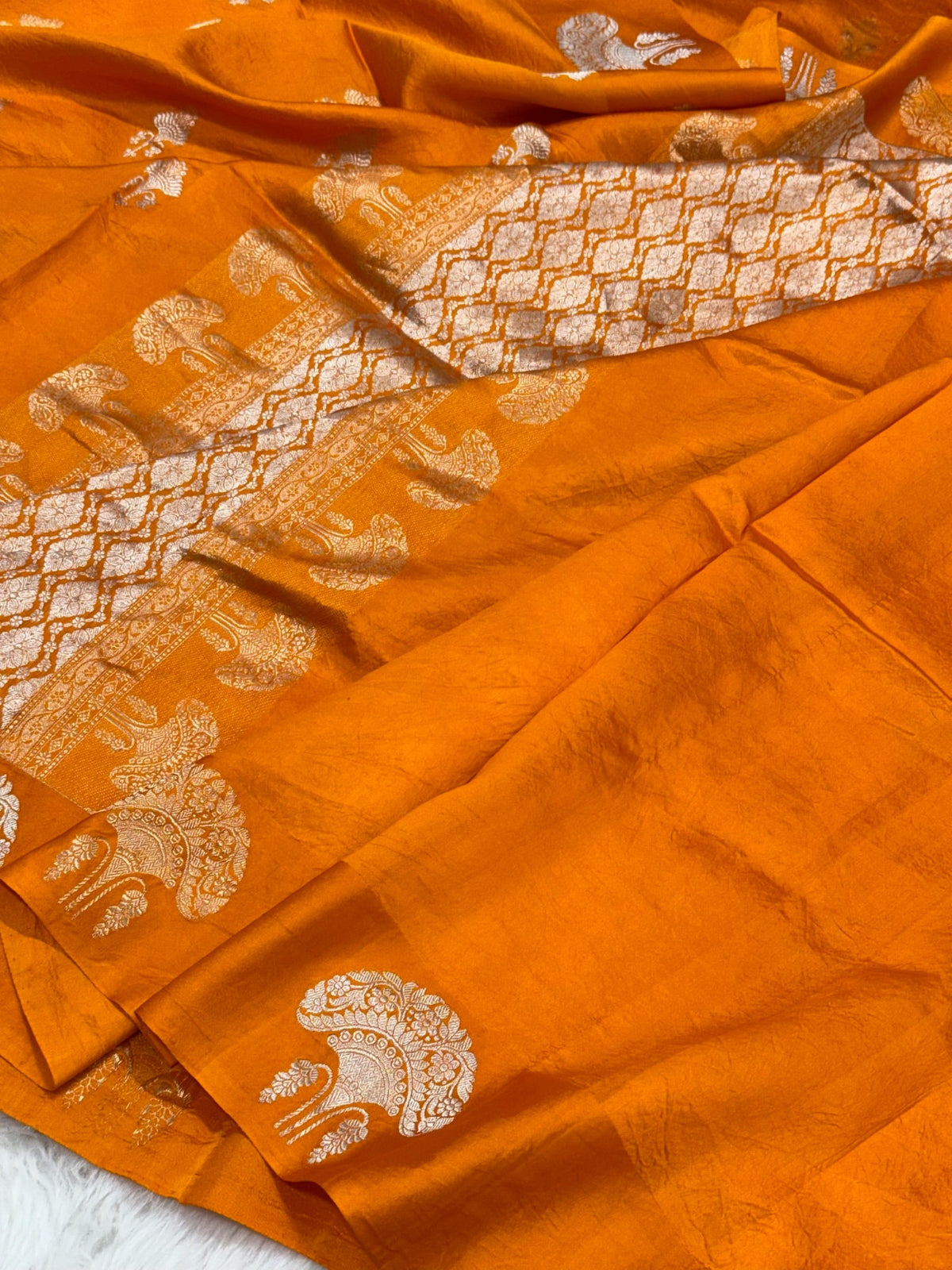 Orange Pure Raw Mango Silk Handwoven Banarasi Saree