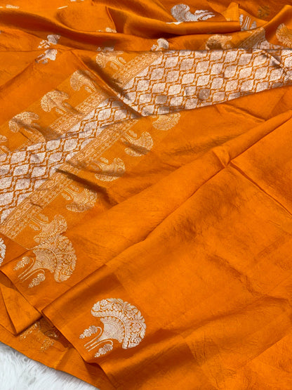 Orange Pure Raw Mango Silk Handwoven Banarasi Saree