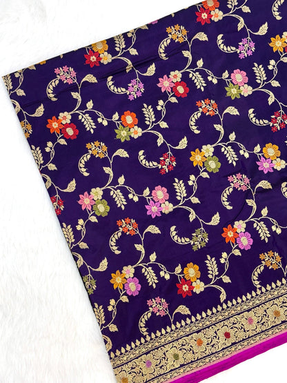 Purple Pure Katan Silk Handwoven Banarasi Saree | Kadhuwa Weave |