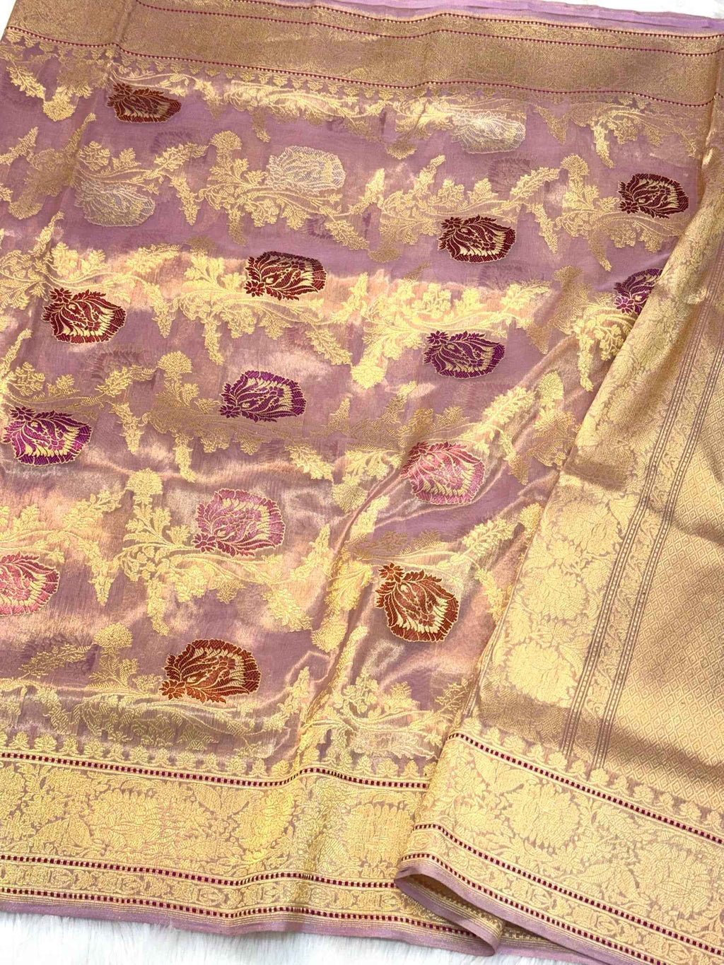 Gold Pure Kora Tissue Handwoven Banarasi Saree