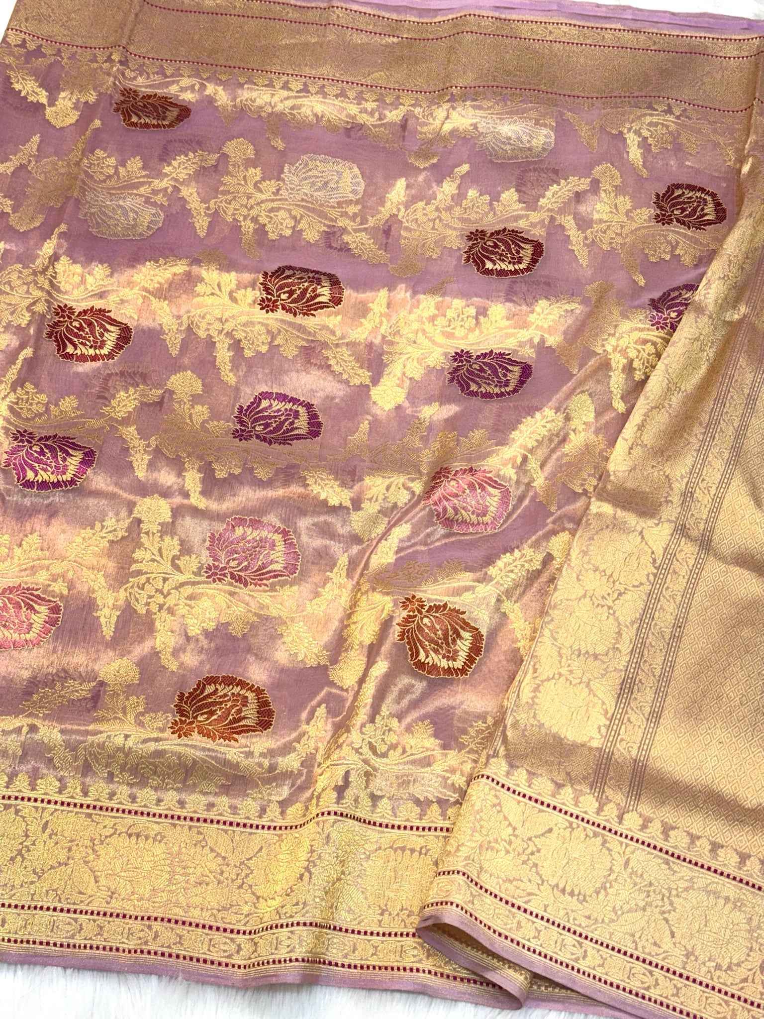 Gold Pure Kora Tissue Handwoven Banarasi Saree