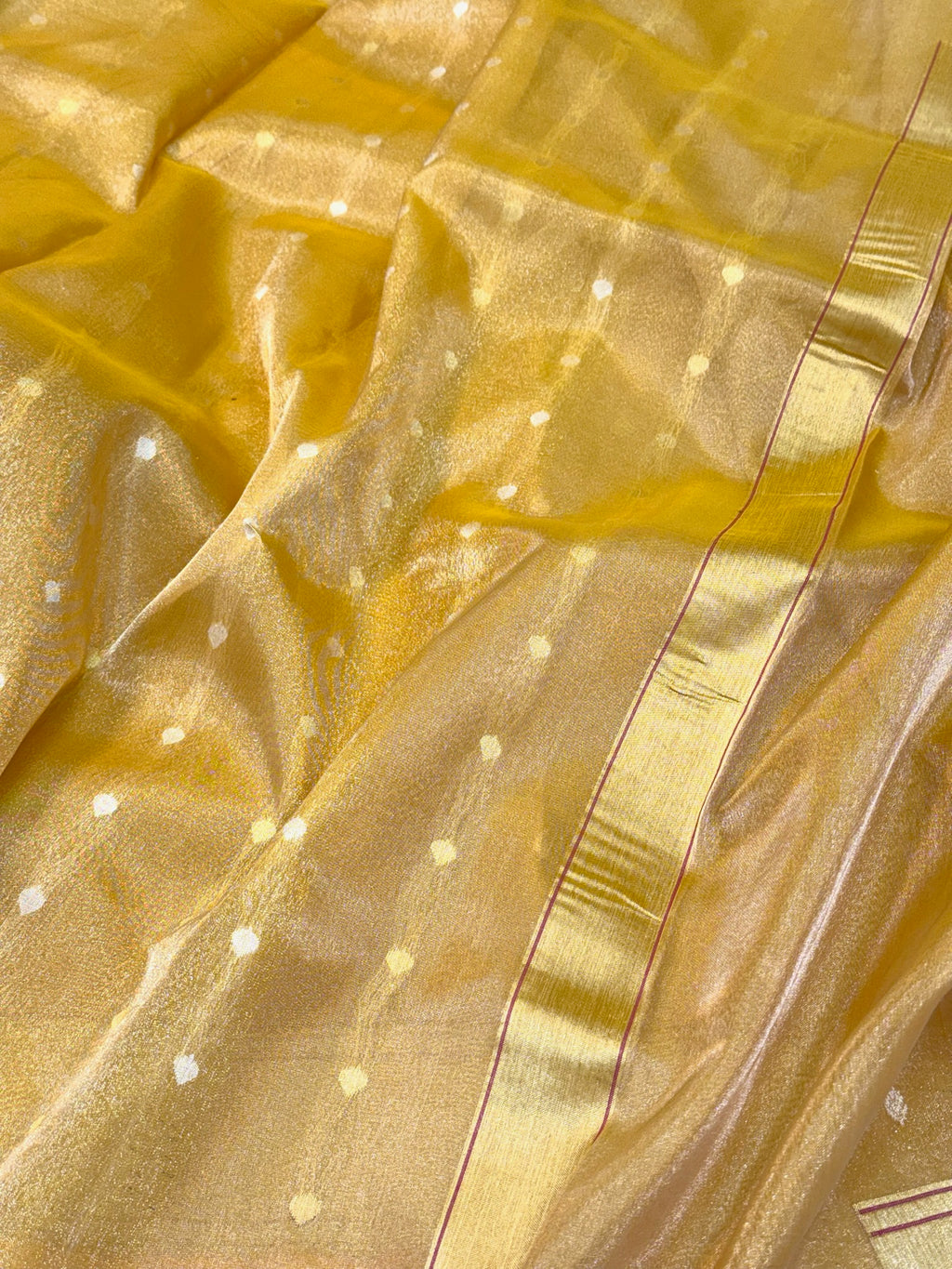 Gold Pure Kora Tissue Ektara Handwoven Banarasi Silk Saree