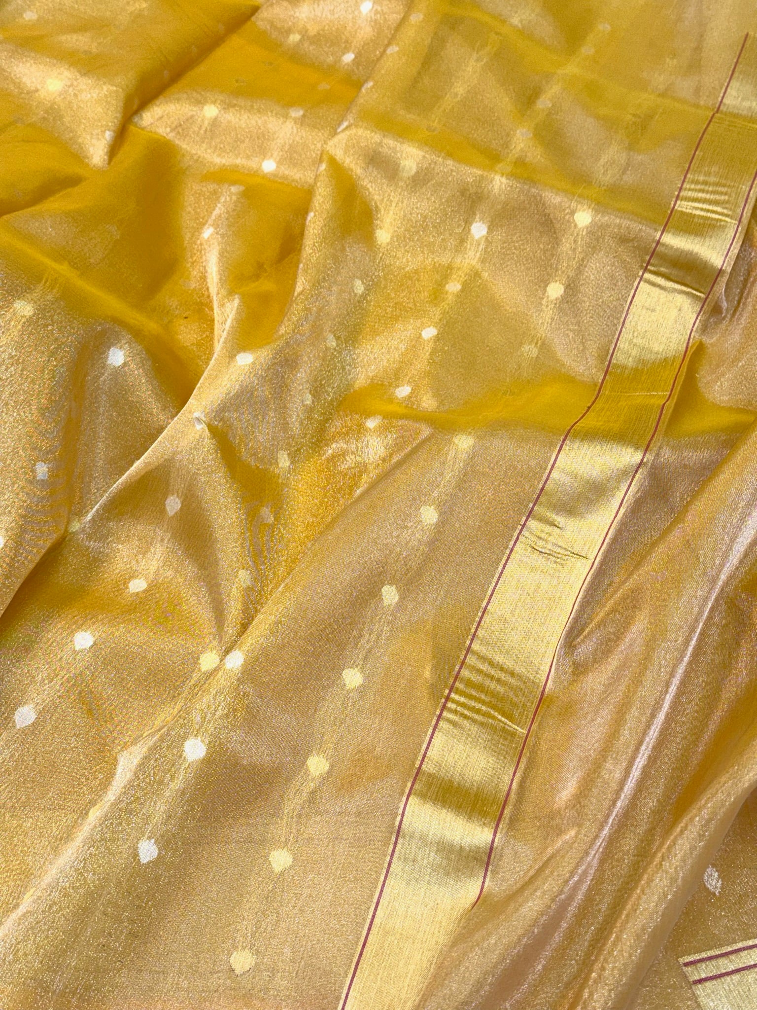 Gold Pure Kora Tissue Ektara Handwoven Banarasi Silk Saree