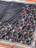Black Pure Mulberry Katan Silk Handloom Banarasi Saree
