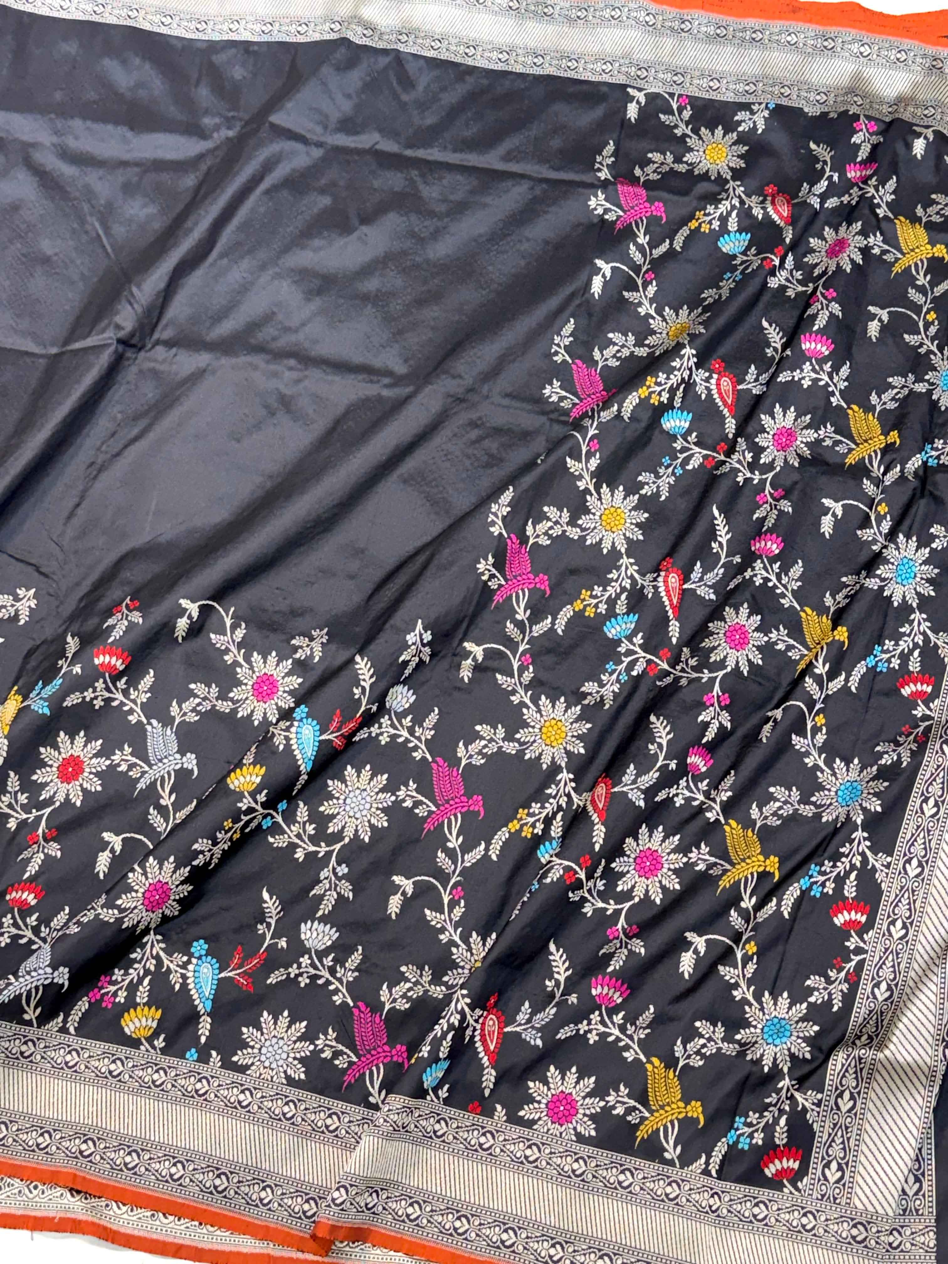 Black Pure Mulberry Katan Silk Handloom Banarasi Saree