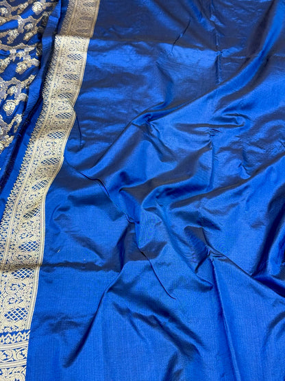 Blue Pure Mulberry Katan Silk Handloom Timeless Banarasi Saree - The Luxe Edit