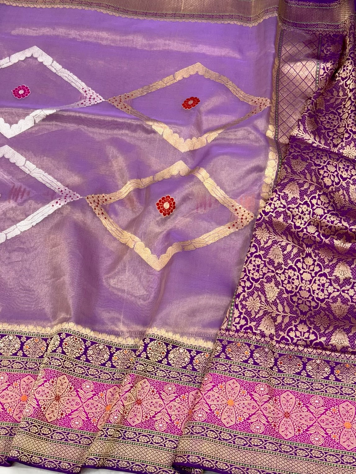 Purple Pure Kora Tissue Handwoven Saree