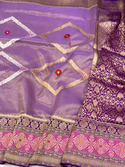 Purple Pure Kora Tissue Handwoven Saree