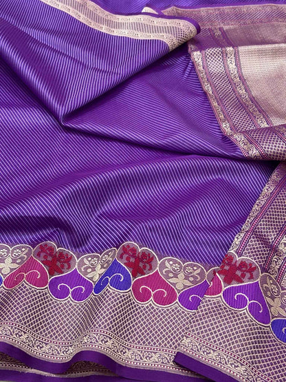 Purple Pure Mulberry Katan Silk Handwoven | Kadhwa Technique | Banarasi Saree