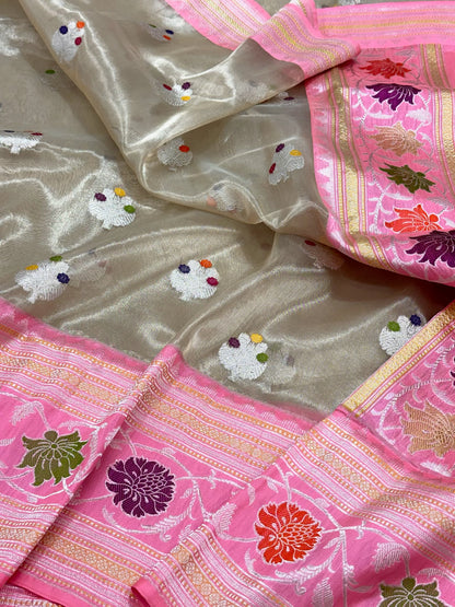Champagne Gold Pure Kora Silk & Pure Tissue Silk | Kadhwa Technique | Handwoven Banarasi Saree