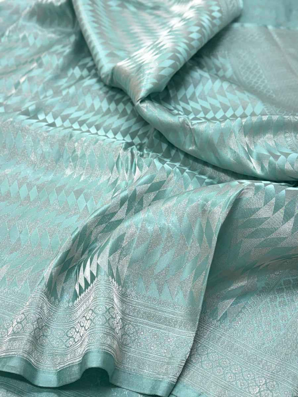 Mint Green Pure Satin Silk Handwoven Soft Drape Banarasi Saree