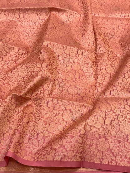 Pink Handloom Banarasi Ektara Weave Saree | Pure Mulberry Kora Silk ( Organza ) Jamdani Banarasi Saree