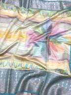 Sea Green Pure Mulberry Chiniya Silk Lightweight Contemporary Saree - Multicolours