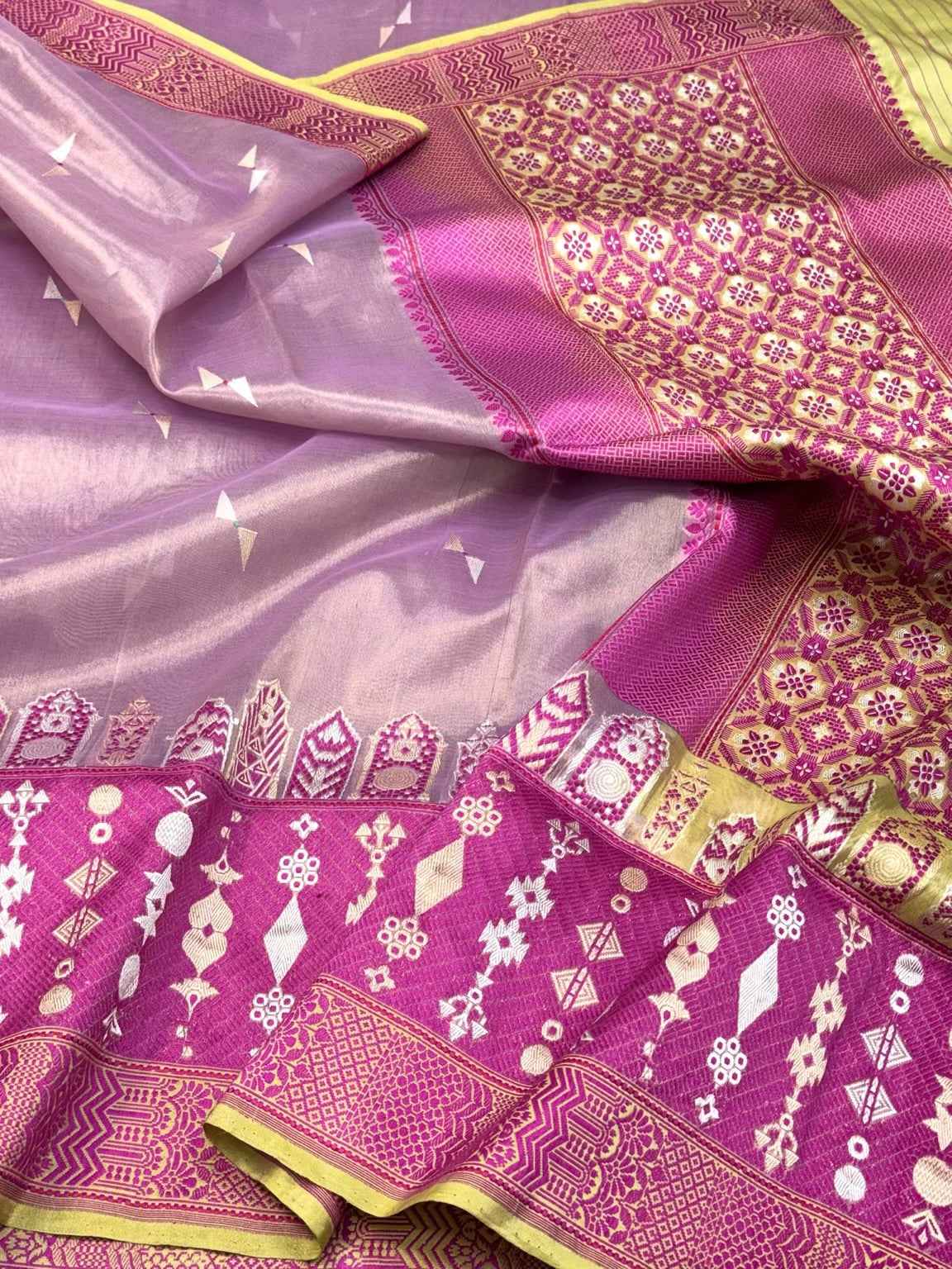 Lilac Pink 100% Pure Kora Tissue Silk Handwoven Banarasi Saree | Kadhwa Weave | Exclusive Contemporary Banarasi Saree