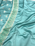 Sea Green Pure Mulberry Chiniya Silk  Banarasi Saree
