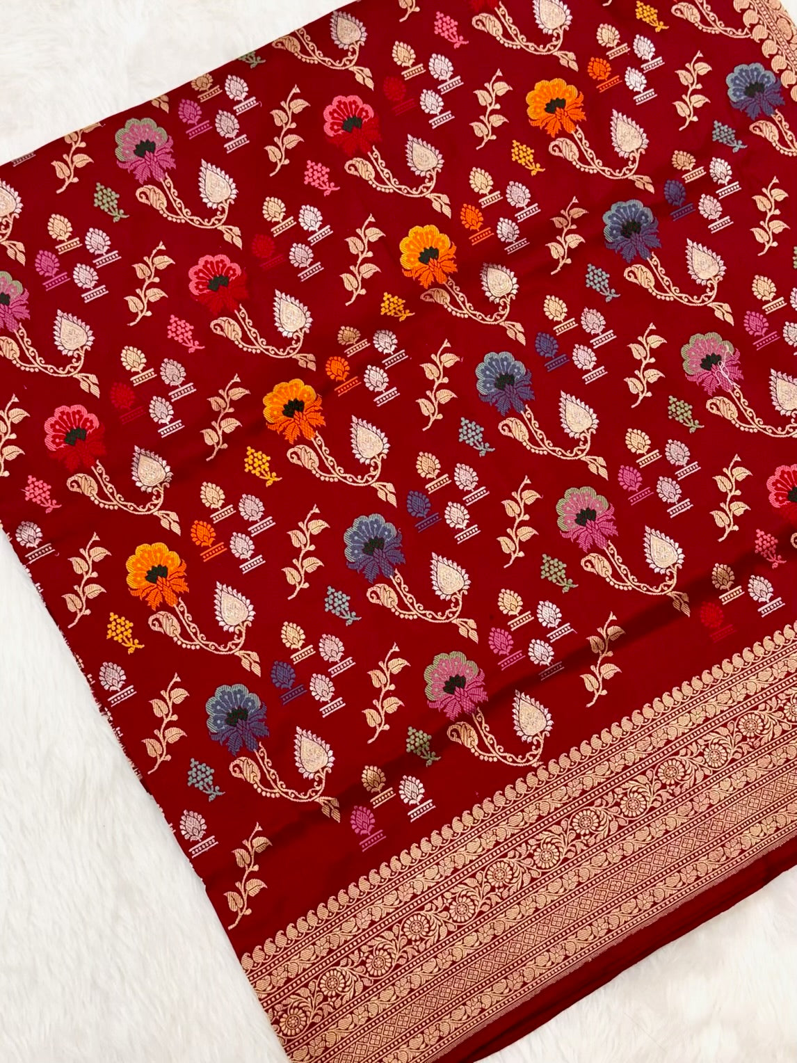 Red Pure Mulberry Katan Silk Handwoven Banarasi Saree