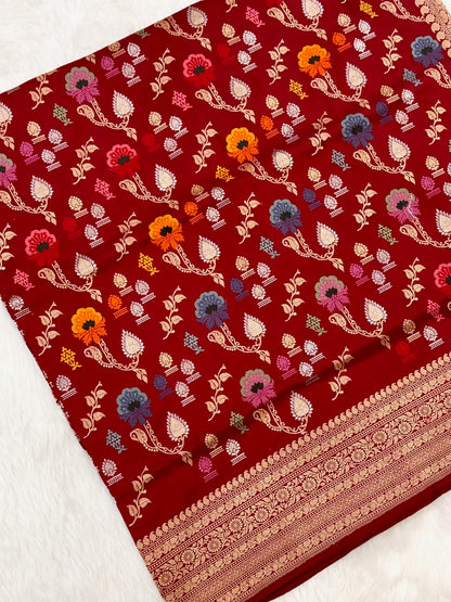 Red Pure Mulberry Katan Silk Handwoven Banarasi Saree
