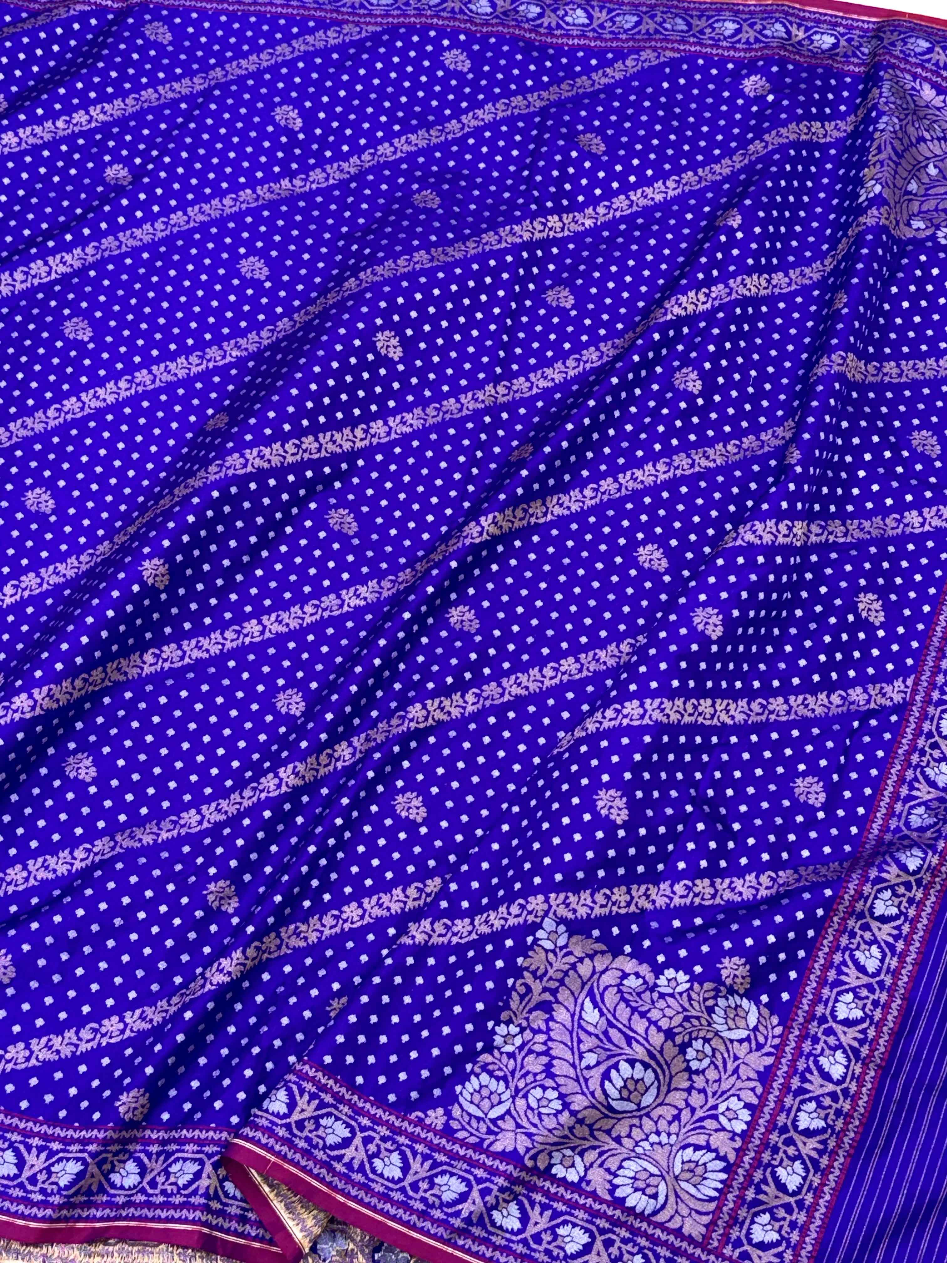 Blue Pure Double Katan Silk Handloom Banarasi Saree |Ektara Weave|