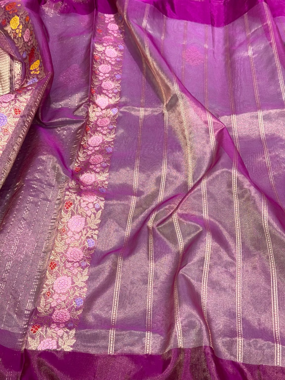 Sea Green Pure Kora Tissue Silk Handwoven Banarasi Silk Saree | Katan Silk Border & Blouse