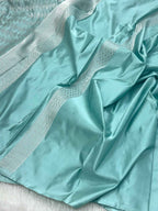 Mint Green Pure Satin Silk Handwoven Soft Drape Banarasi Saree
