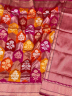 Pink Pure Mulberry Katan Silk Handwoven Banarasi Saree |Rangkaat|