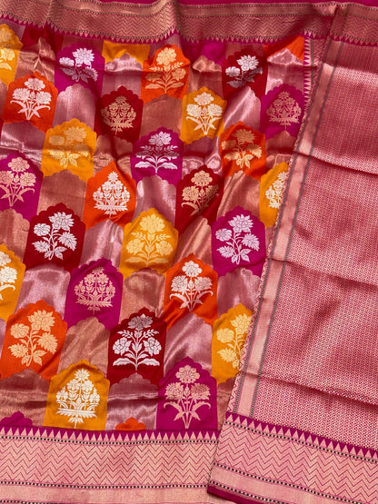 Pink Pure Mulberry Katan Silk Handwoven Banarasi Saree |Rangkaat|
