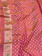 Yellowish Pink Pure Mulberry Katan Silk Handloom Banarasi Saree |Rangkaat|