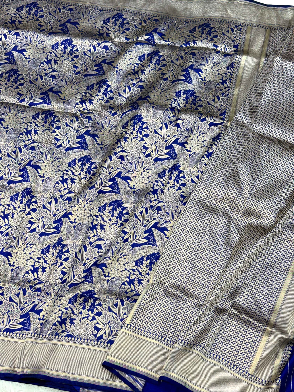 Blue Pure Mulberry Katan Silk Handloom Banarasi Saree