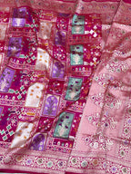 Rani Pink Pure Katan Silk Handloom Banarasi Saree- Rangkaat pattern