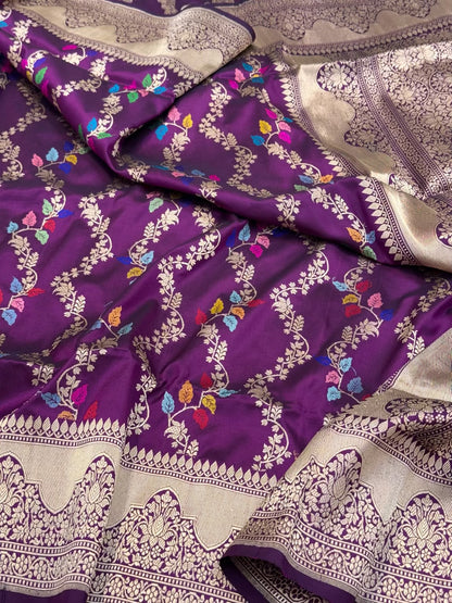 Magenta Purple Pure Mulberry Katan Silk Handwoven Banarasi Saree With Kadhwa Weave