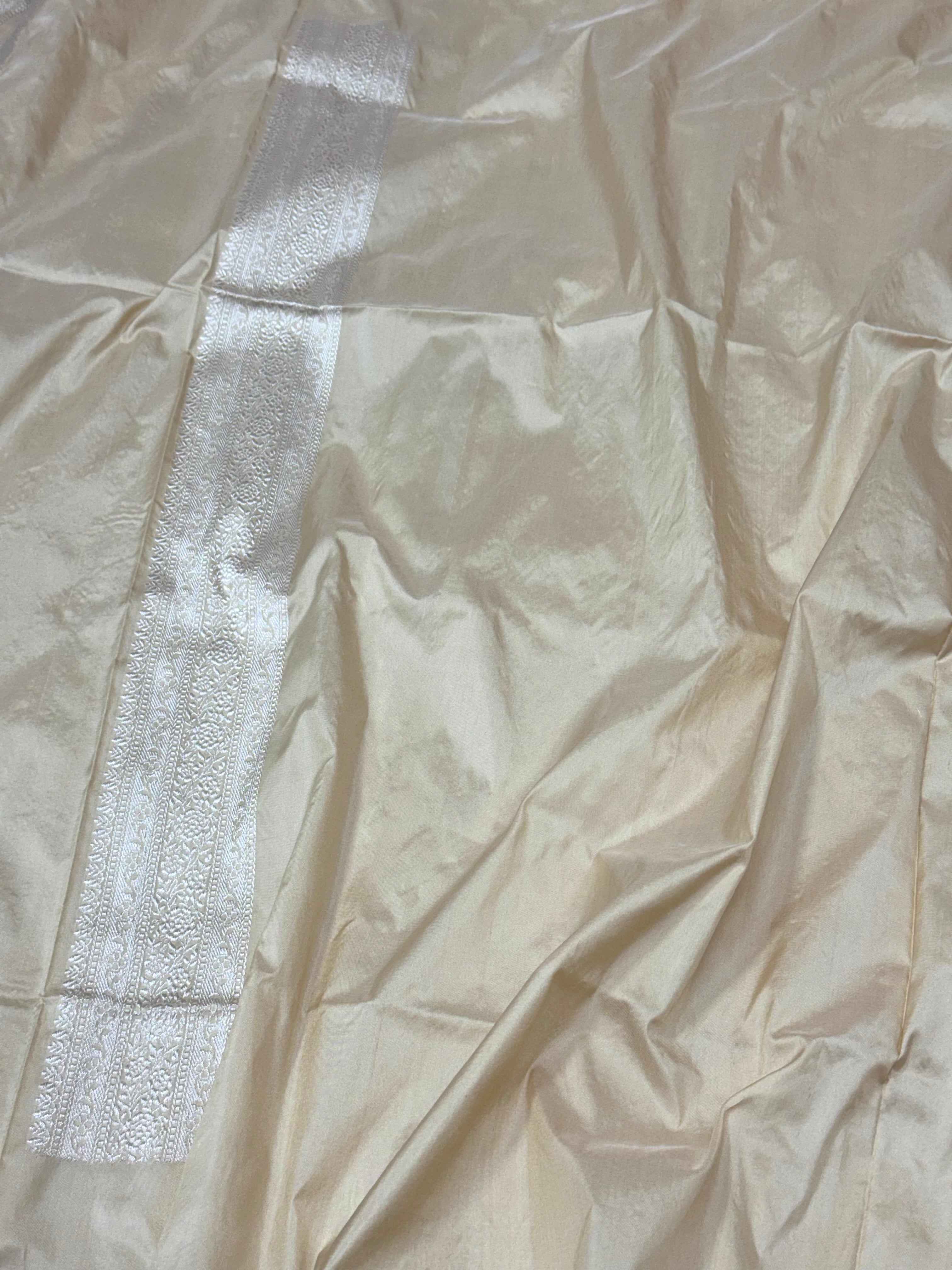 Ivory Pure Mulberry Katan Silk Handwoven Banarasi Saree