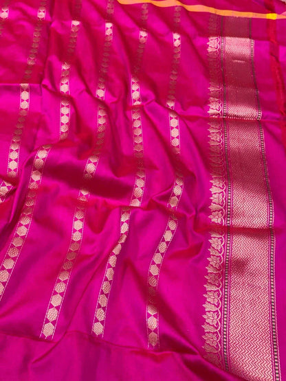 Lilac Pink Pure Katan Mulberry Silk Handwoven | Kadhwa + Kadhiyal + Ektara Weave | Banarasi Saree