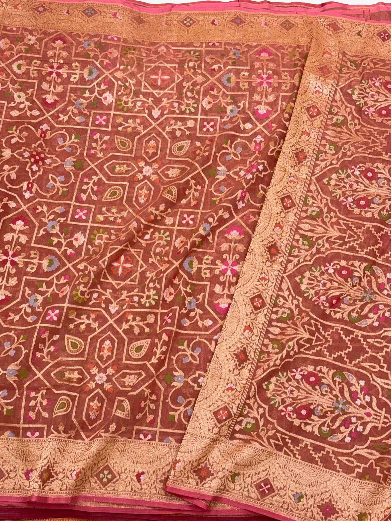 Dusty Peach Pure Muslin Cotton Saree |Ektara Jamdani Handloom Banarasi Saree