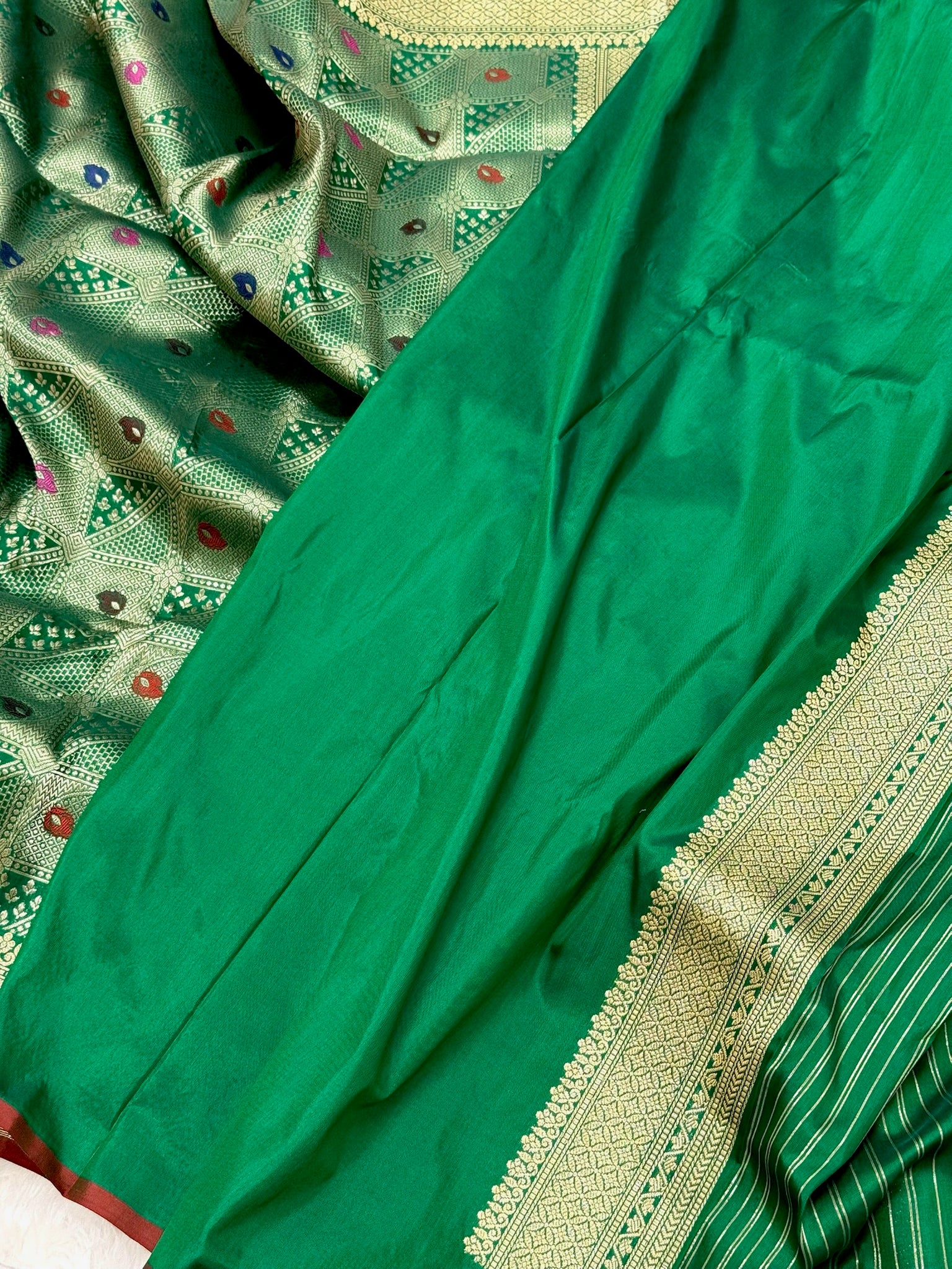 Green Katan Silk Brocade Pure Handwoven Saree