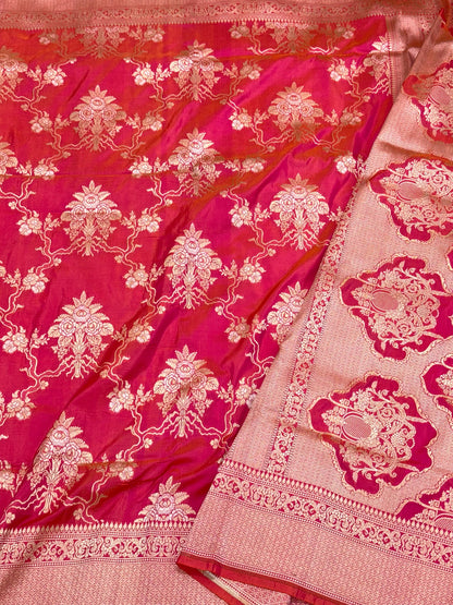 Pink Pure Mulberry Katan Silk Handloom Banarasi Saree