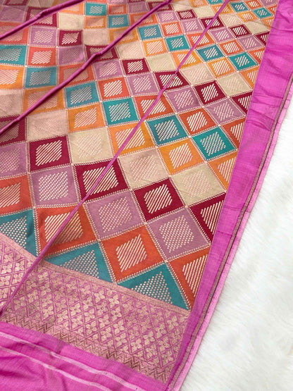 Pink Katan Silk Rangkaat Pure Handwoven Lahenga