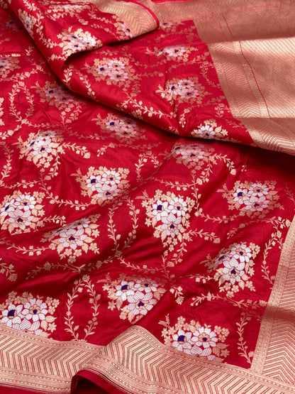 Red Pure Katan Silk Handloom Banarasi Saree